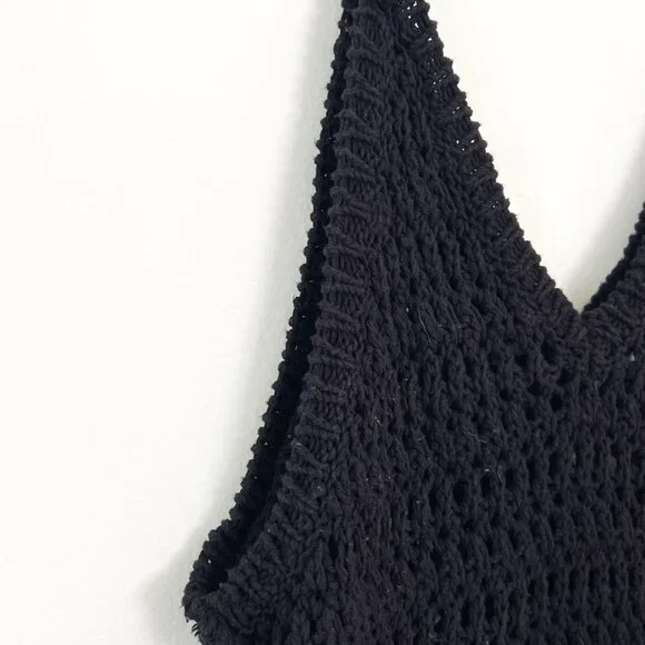 Free People Beach Dune Fauxchet Sweater Crochet Tank black M - Picture 3 of 7